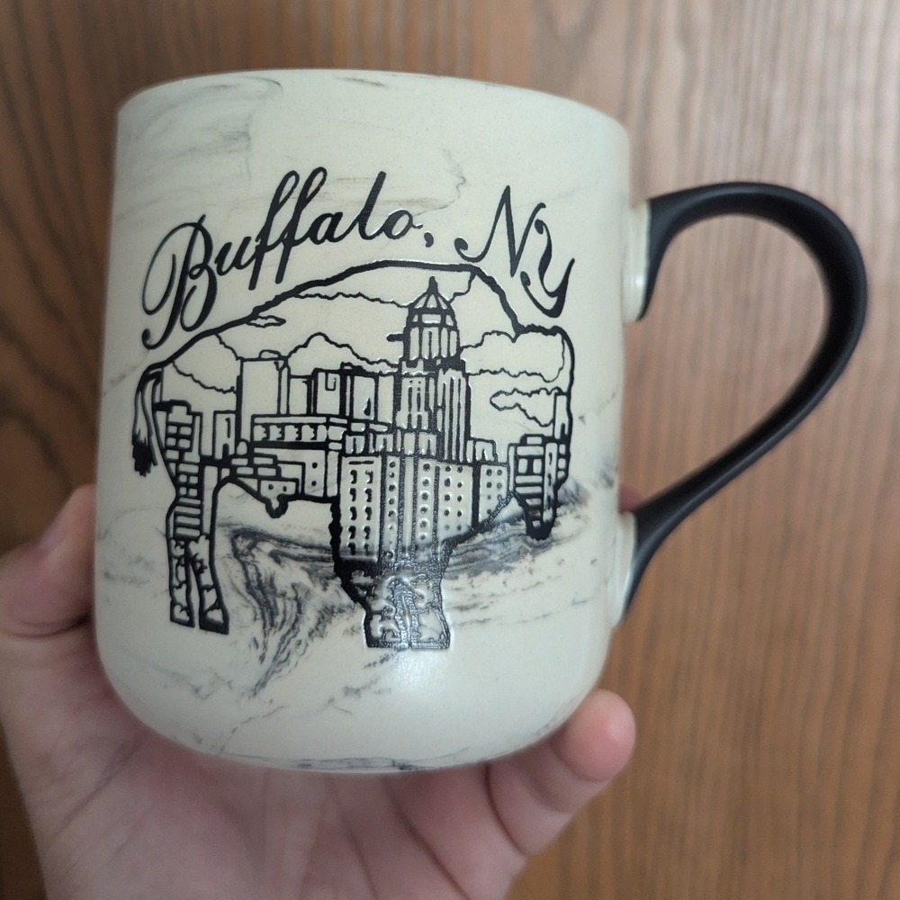 Buffalo NY Etched Skyline Marble Ceramic Coffee Mug Black Buffalo Silhouette